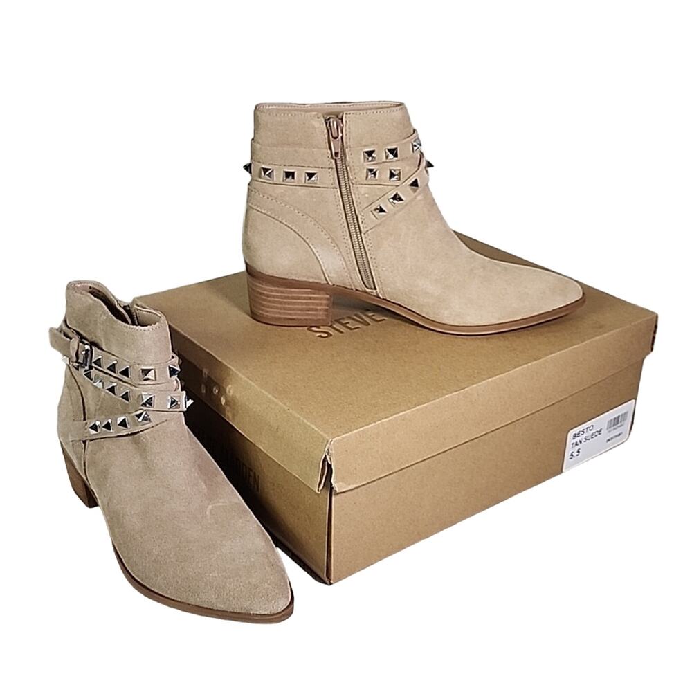 Steve Madden Besto Fashion Boot Tan Suede Leather Womens Size 5.5 NEW